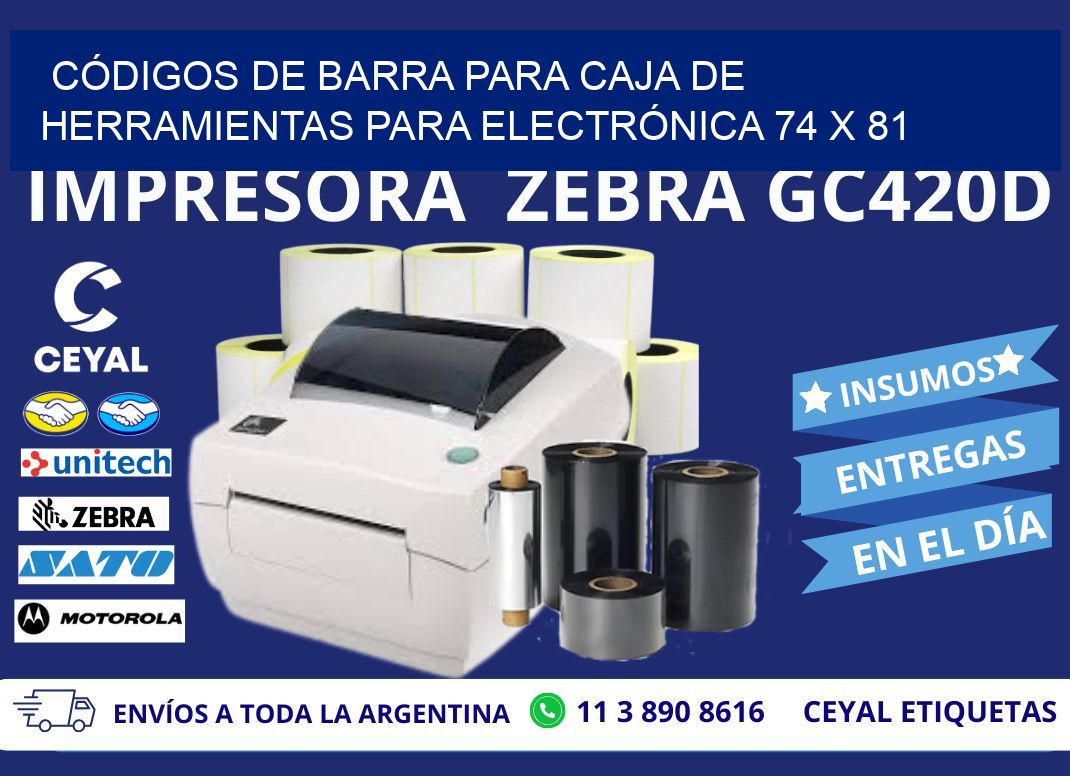 CÓDIGOS DE BARRA PARA CAJA DE HERRAMIENTAS PARA ELECTRÓNICA 74 x 81