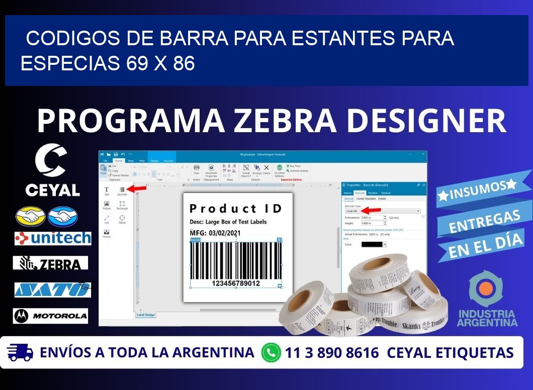 CODIGOS DE BARRA PARA ESTANTES PARA ESPECIAS 69 x 86