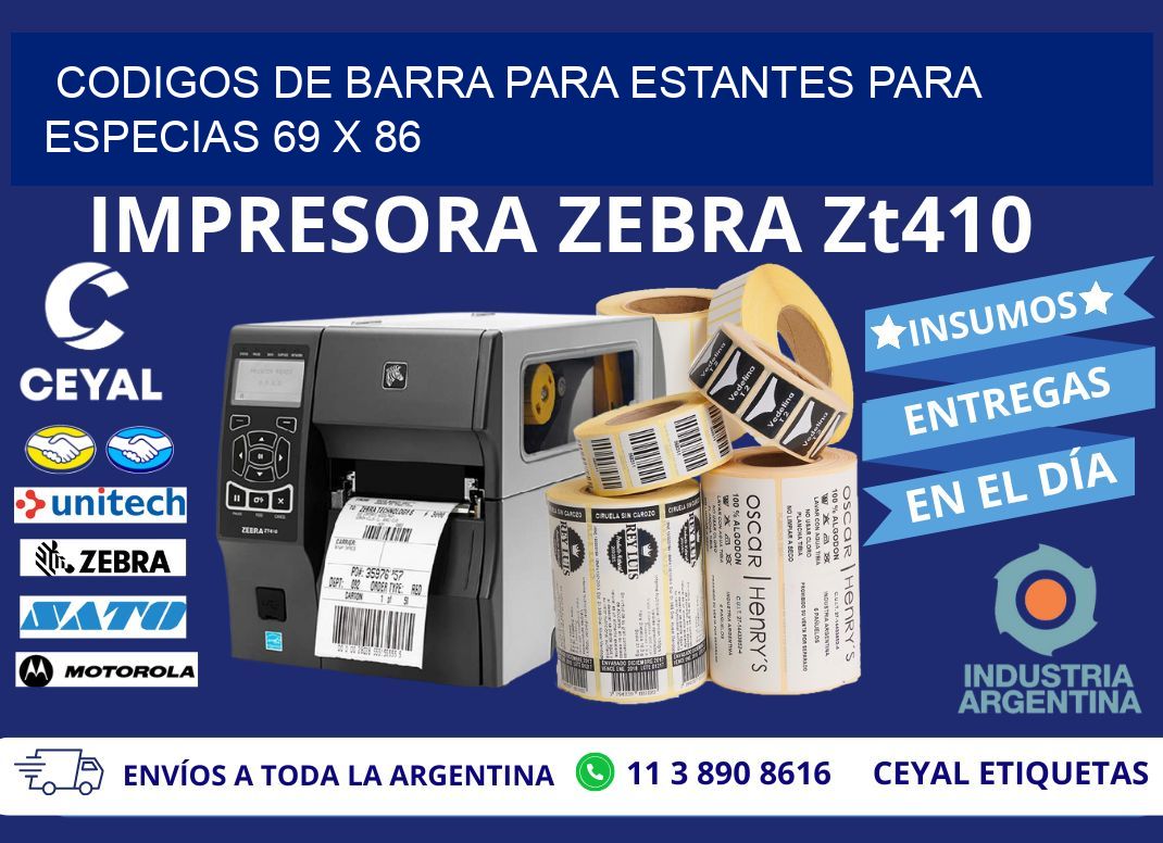 CODIGOS DE BARRA PARA ESTANTES PARA ESPECIAS 69 x 86