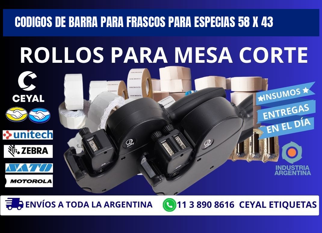 CODIGOS DE BARRA PARA FRASCOS PARA ESPECIAS 58 x 43