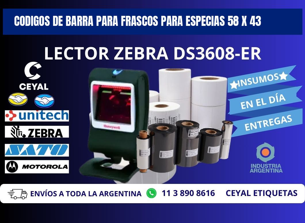 CODIGOS DE BARRA PARA FRASCOS PARA ESPECIAS 58 x 43