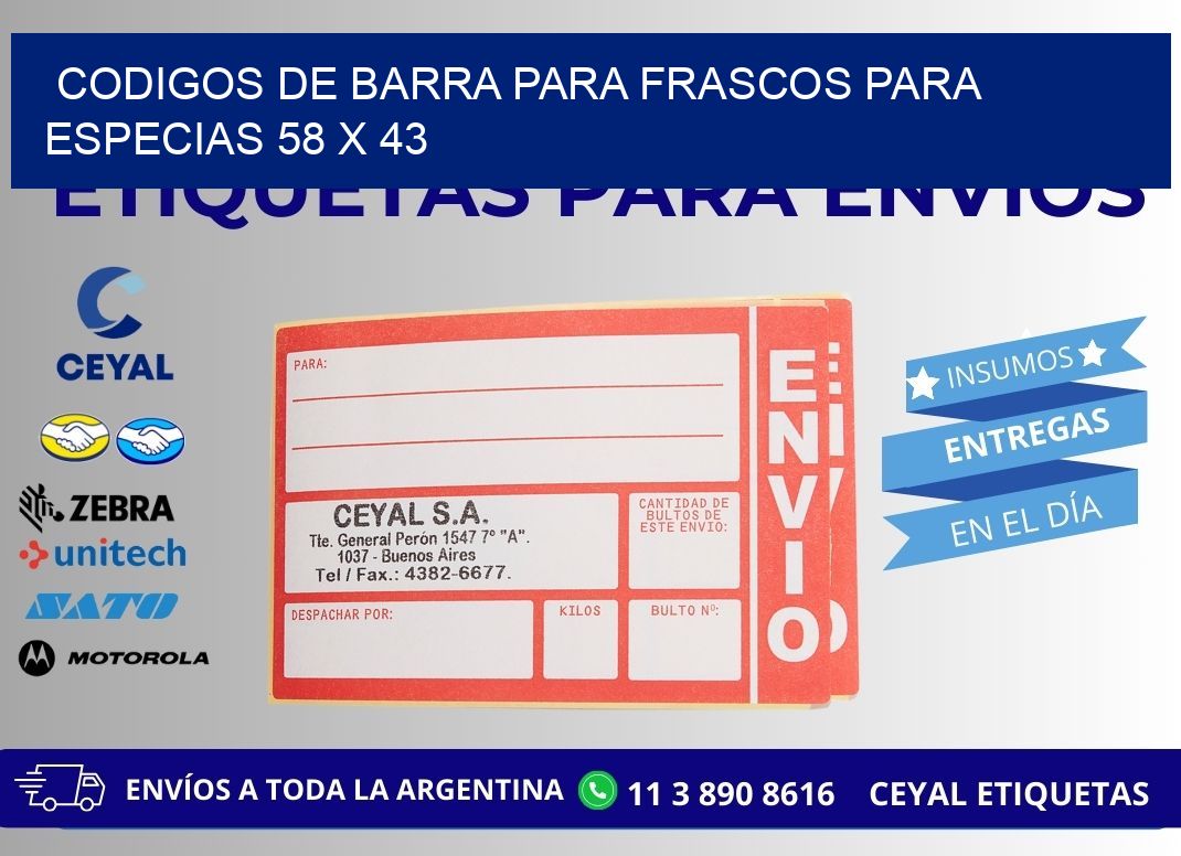 CODIGOS DE BARRA PARA FRASCOS PARA ESPECIAS 58 x 43