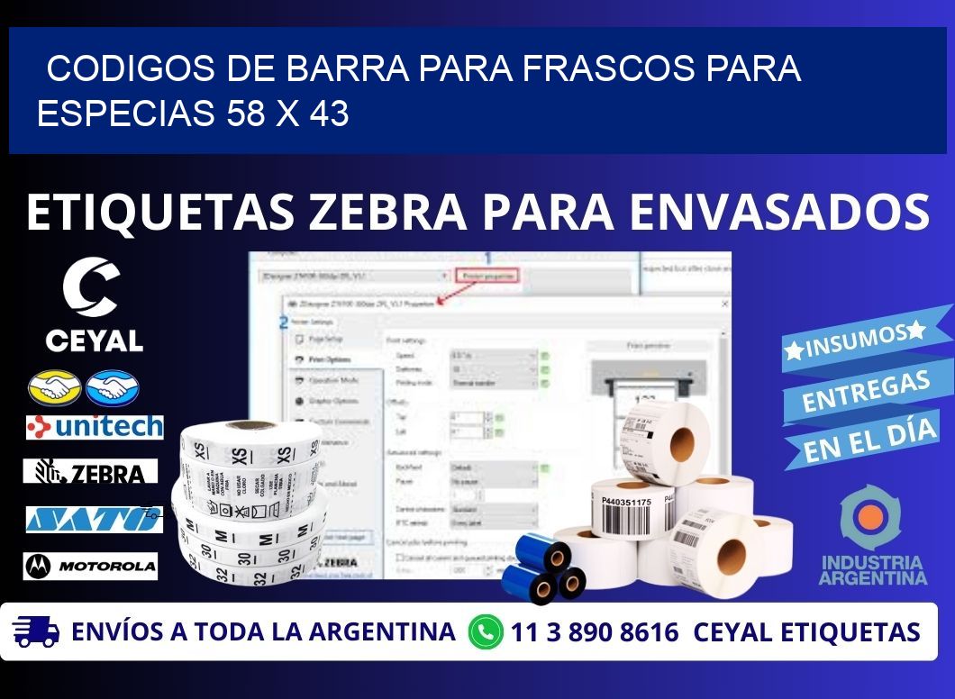 CODIGOS DE BARRA PARA FRASCOS PARA ESPECIAS 58 x 43