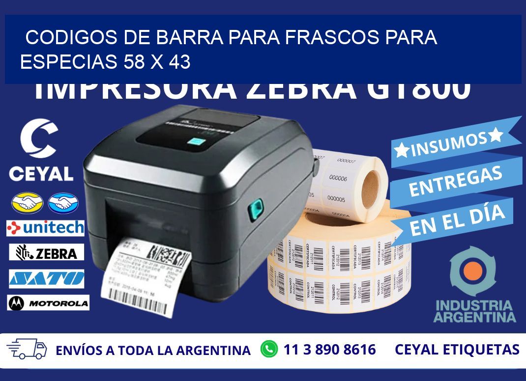 CODIGOS DE BARRA PARA FRASCOS PARA ESPECIAS 58 x 43