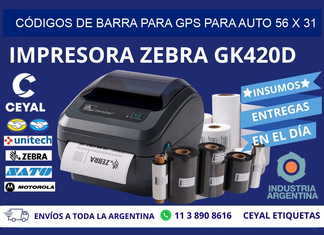 CÓDIGOS DE BARRA PARA GPS PARA AUTO 56 x 31