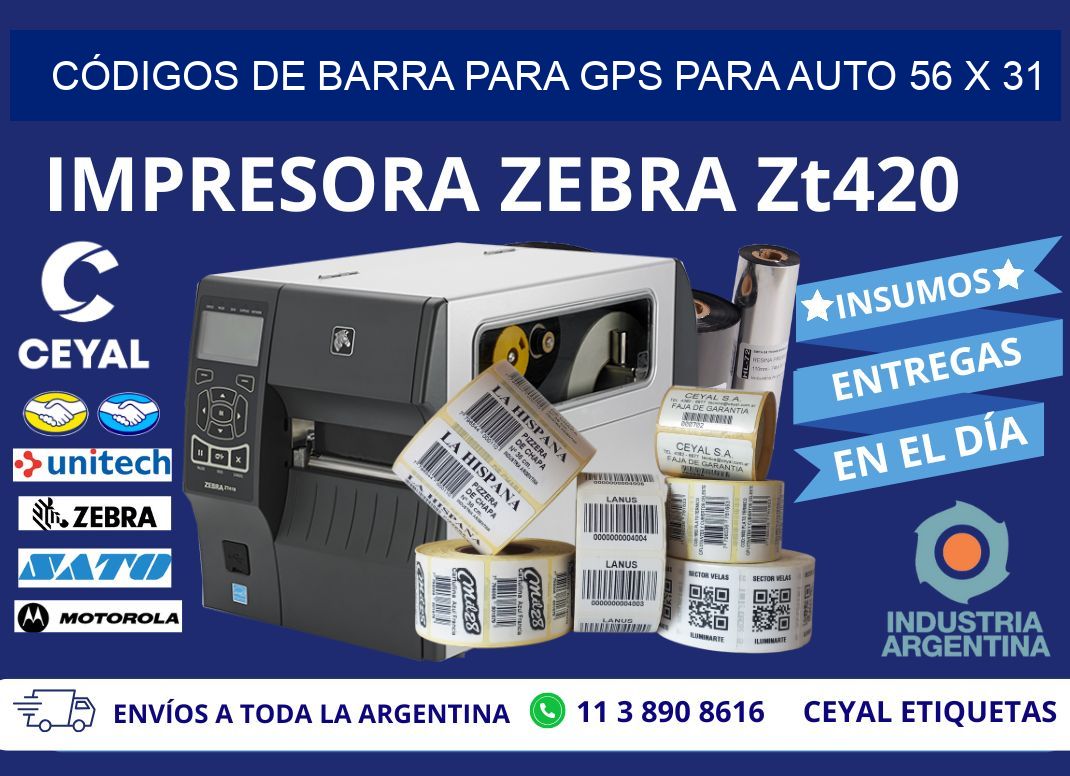 CÓDIGOS DE BARRA PARA GPS PARA AUTO 56 x 31