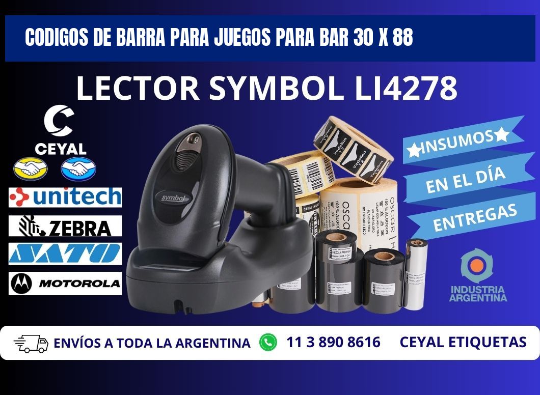 CODIGOS DE BARRA PARA JUEGOS PARA BAR 30 x 88