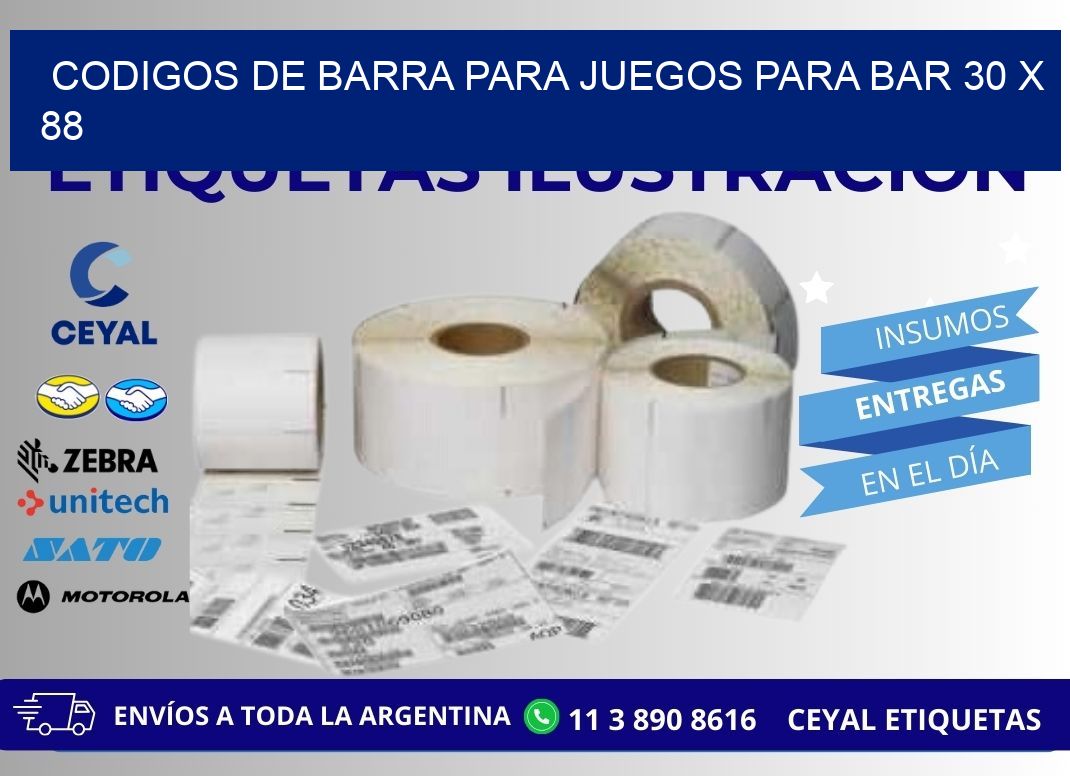 CODIGOS DE BARRA PARA JUEGOS PARA BAR 30 x 88
