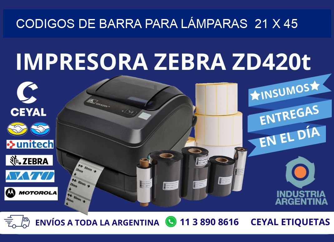 CODIGOS DE BARRA PARA LÁMPARAS  21 x 45