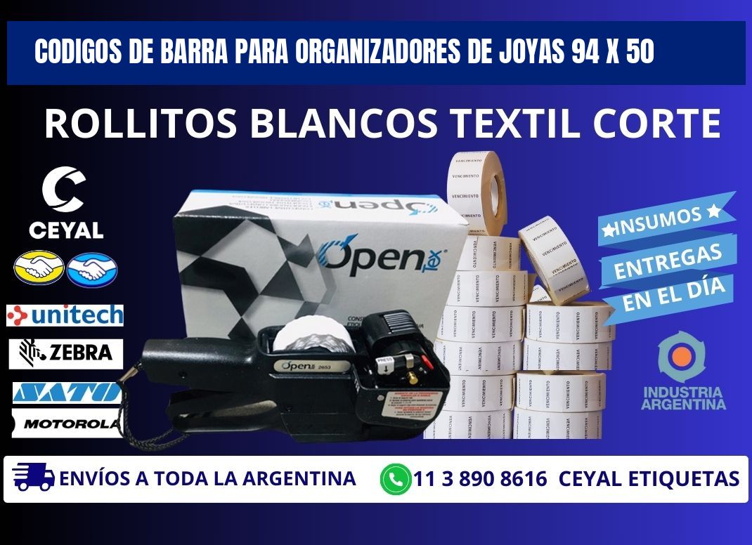 CODIGOS DE BARRA PARA ORGANIZADORES DE JOYAS 94 x 50