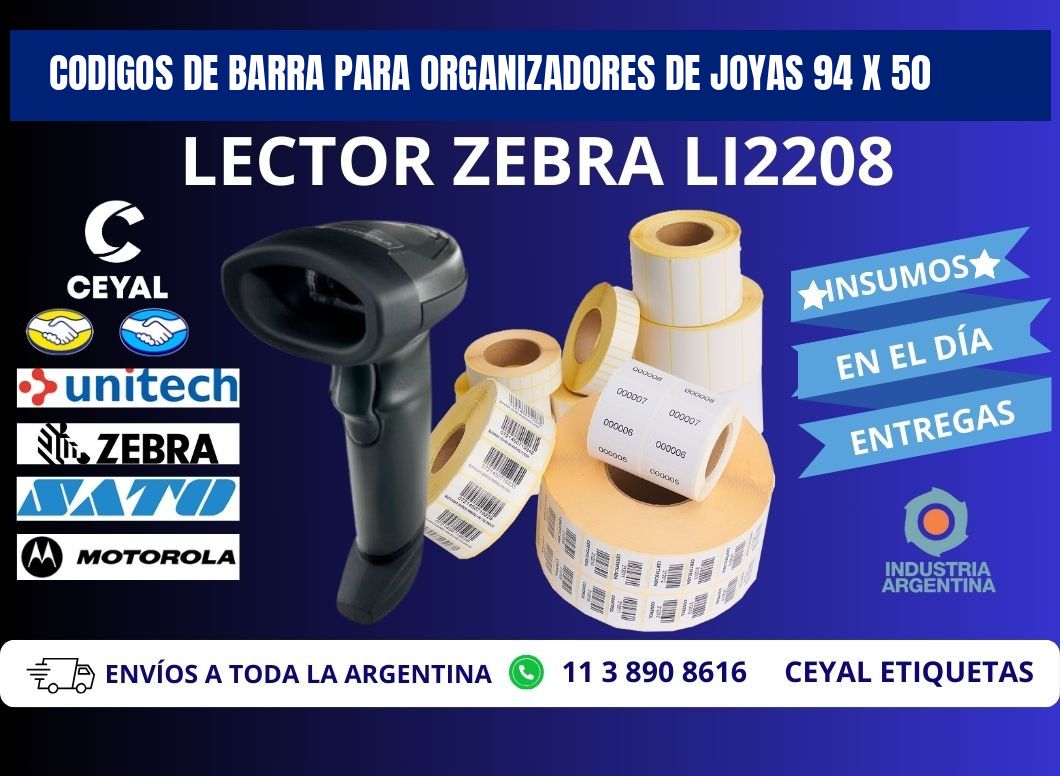 CODIGOS DE BARRA PARA ORGANIZADORES DE JOYAS 94 x 50