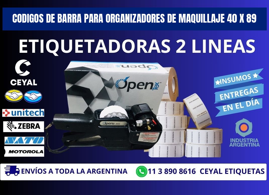 CODIGOS DE BARRA PARA ORGANIZADORES DE MAQUILLAJE 40 x 89