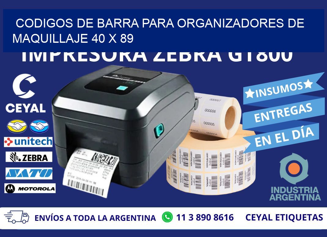 CODIGOS DE BARRA PARA ORGANIZADORES DE MAQUILLAJE 40 x 89