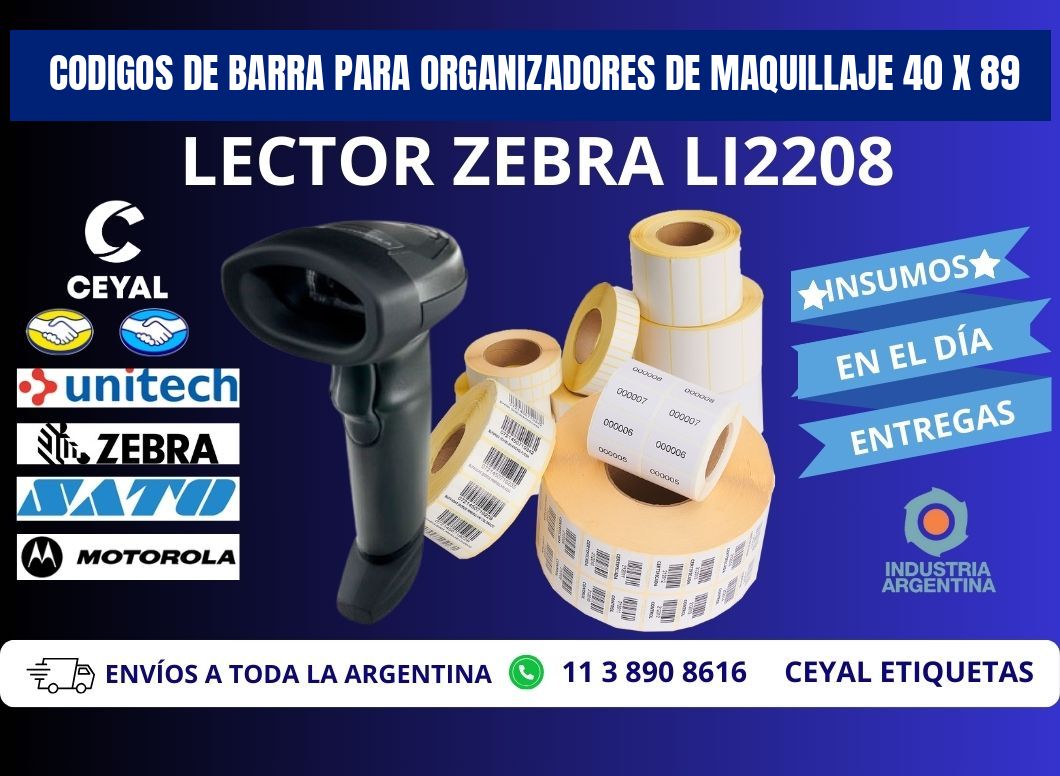 CODIGOS DE BARRA PARA ORGANIZADORES DE MAQUILLAJE 40 x 89