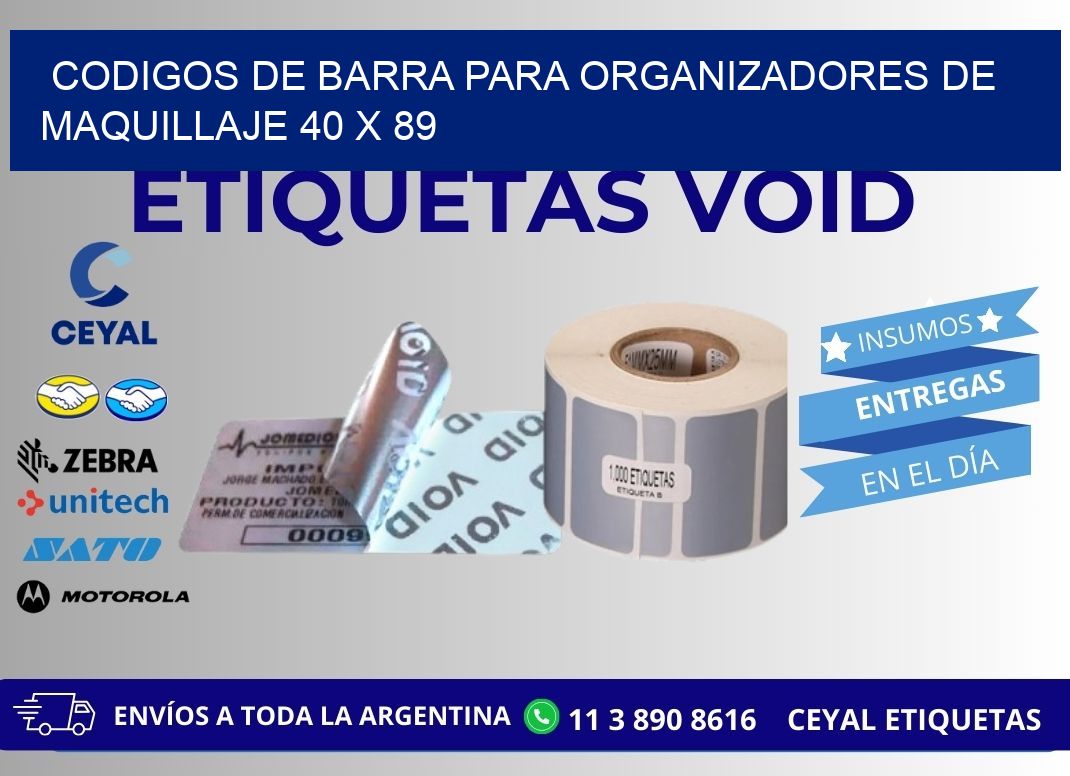 CODIGOS DE BARRA PARA ORGANIZADORES DE MAQUILLAJE 40 x 89