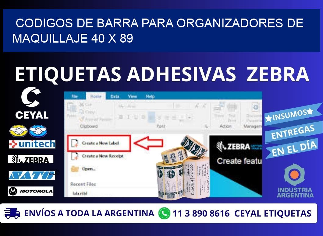 CODIGOS DE BARRA PARA ORGANIZADORES DE MAQUILLAJE 40 x 89