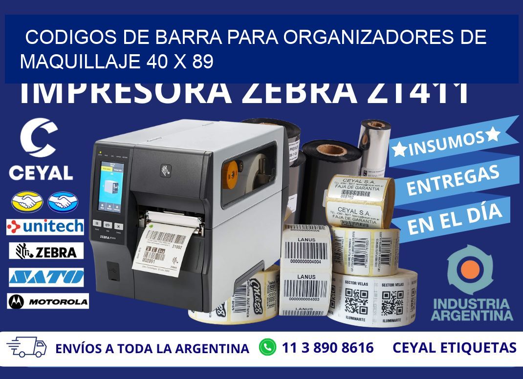 CODIGOS DE BARRA PARA ORGANIZADORES DE MAQUILLAJE 40 x 89