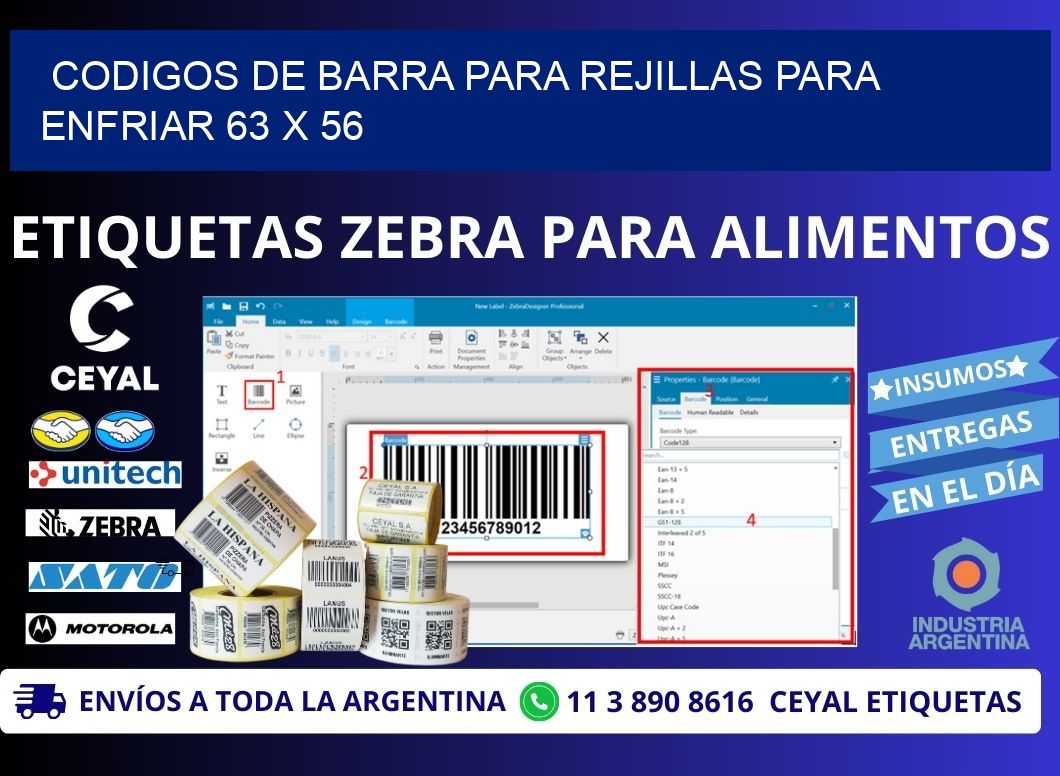 CODIGOS DE BARRA PARA REJILLAS PARA ENFRIAR 63 x 56