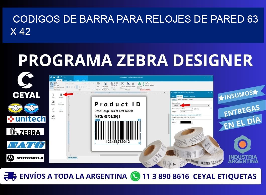 CODIGOS DE BARRA PARA RELOJES DE PARED 63 x 42