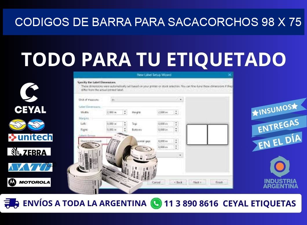 CODIGOS DE BARRA PARA SACACORCHOS 98 x 75