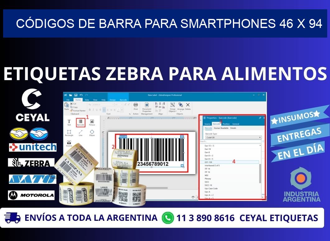 CÓDIGOS DE BARRA PARA SMARTPHONES 46 x 94