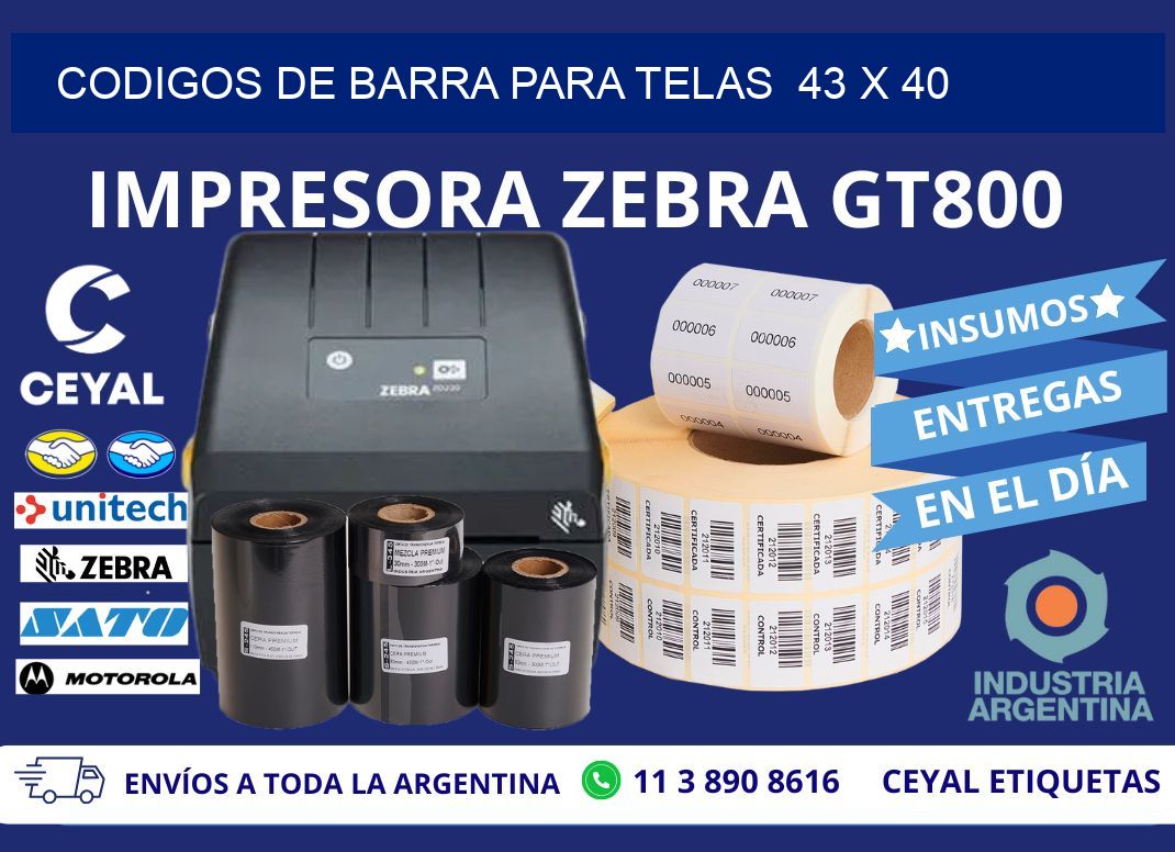 CODIGOS DE BARRA PARA TELAS  43 x 40