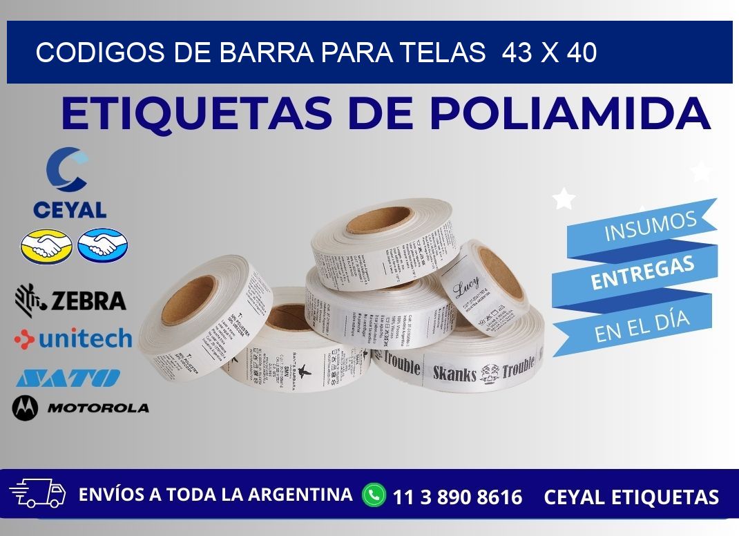 CODIGOS DE BARRA PARA TELAS  43 x 40