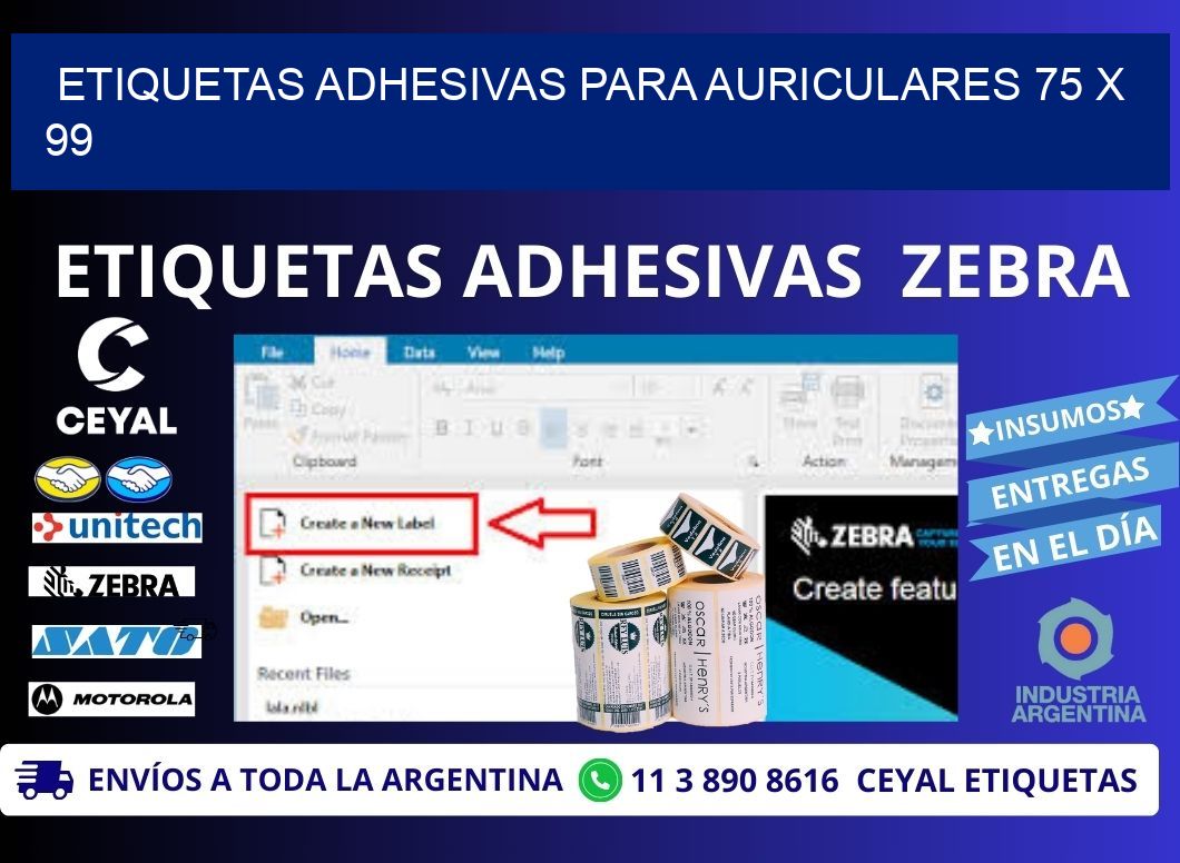 ETIQUETAS ADHESIVAS PARA AURICULARES 75 x 99