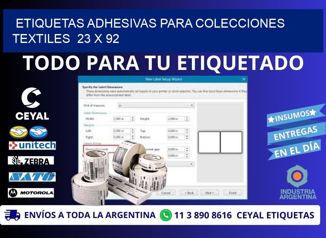 ETIQUETAS ADHESIVAS PARA COLECCIONES TEXTILES  23 x 92