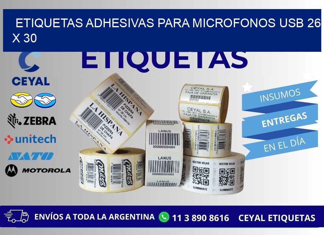 ETIQUETAS ADHESIVAS PARA MICROFONOS USB 26 x 30