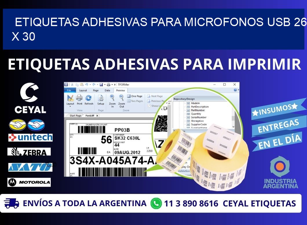 ETIQUETAS ADHESIVAS PARA MICROFONOS USB 26 x 30