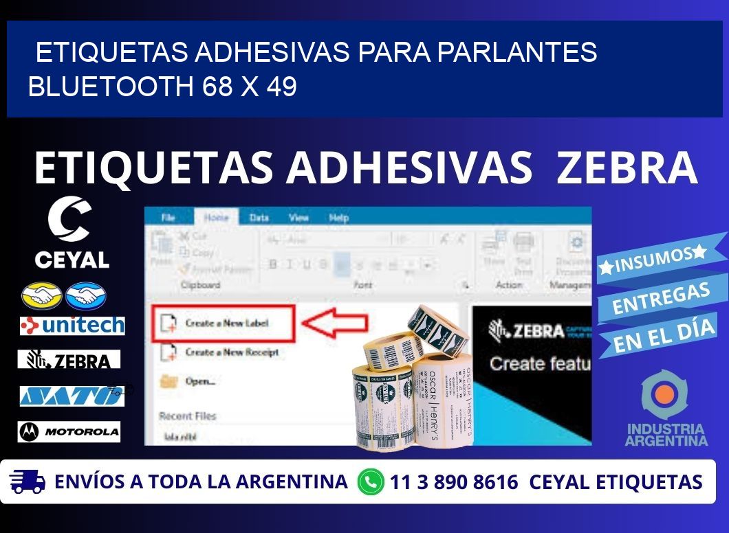 ETIQUETAS ADHESIVAS PARA PARLANTES BLUETOOTH 68 x 49