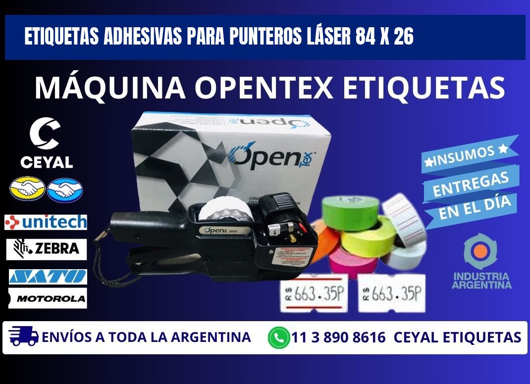 ETIQUETAS ADHESIVAS PARA PUNTEROS LÁSER 84 x 26