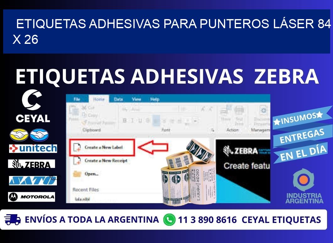 ETIQUETAS ADHESIVAS PARA PUNTEROS LÁSER 84 x 26