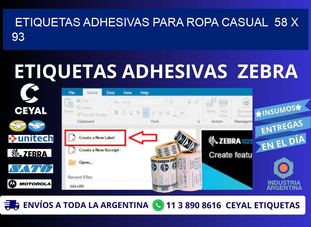 ETIQUETAS ADHESIVAS PARA ROPA CASUAL  58 x 93