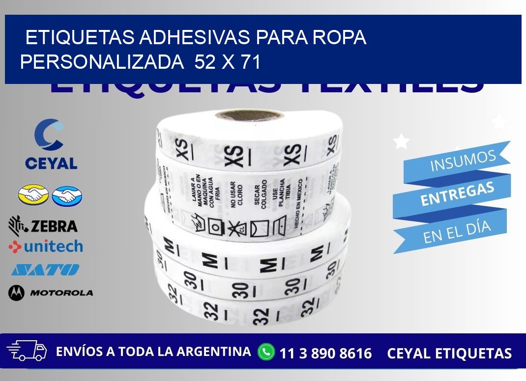 ETIQUETAS ADHESIVAS PARA ROPA PERSONALIZADA  52 x 71