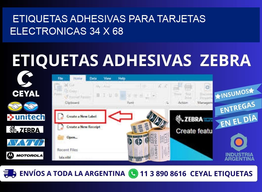 ETIQUETAS ADHESIVAS PARA TARJETAS ELECTRONICAS 34 x 68