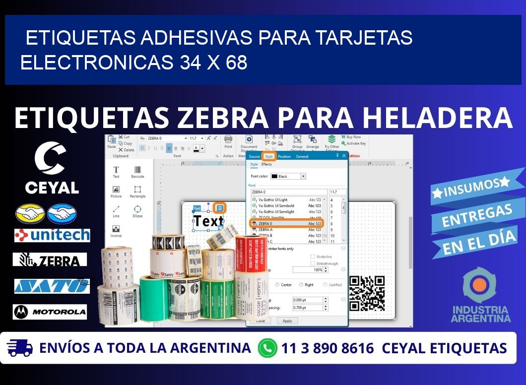 ETIQUETAS ADHESIVAS PARA TARJETAS ELECTRONICAS 34 x 68
