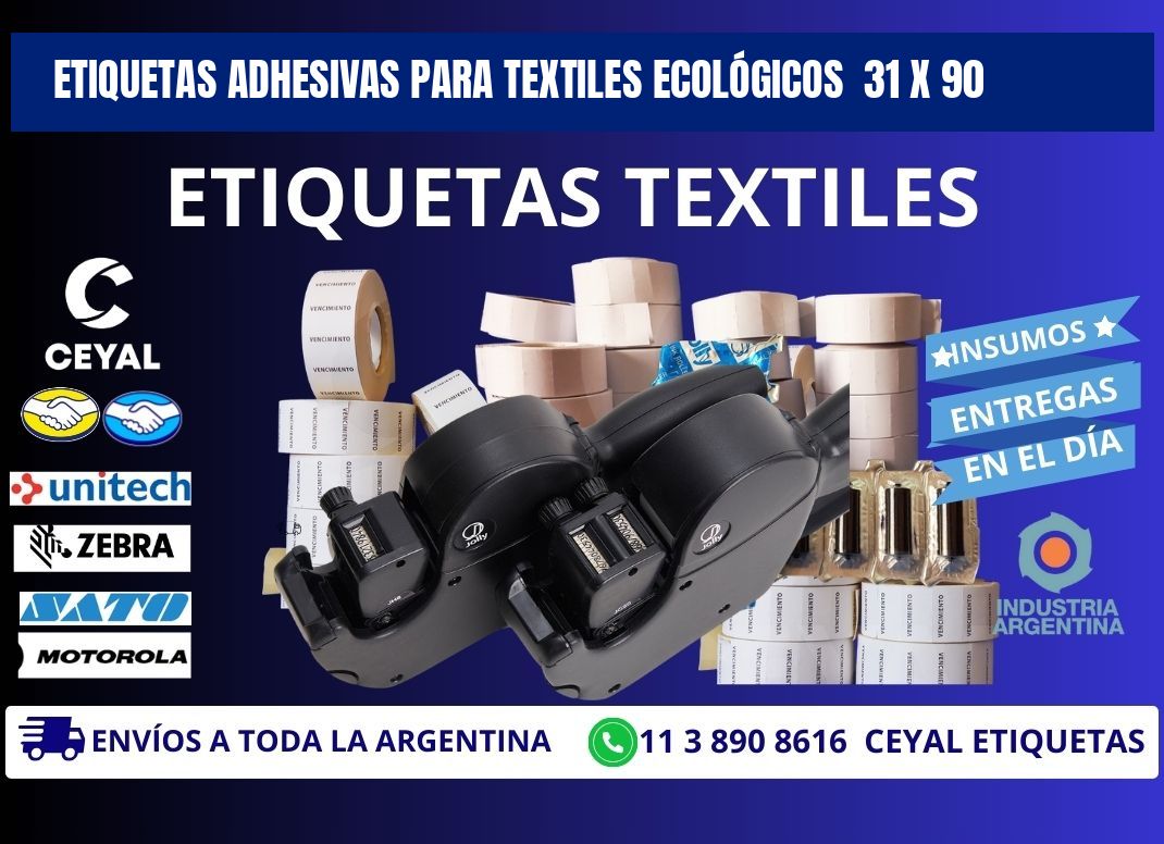 ETIQUETAS ADHESIVAS PARA TEXTILES ECOLÓGICOS  31 x 90