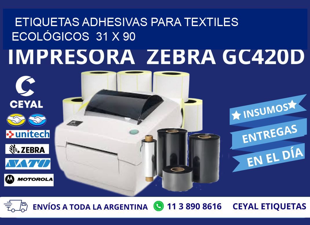 ETIQUETAS ADHESIVAS PARA TEXTILES ECOLÓGICOS  31 x 90