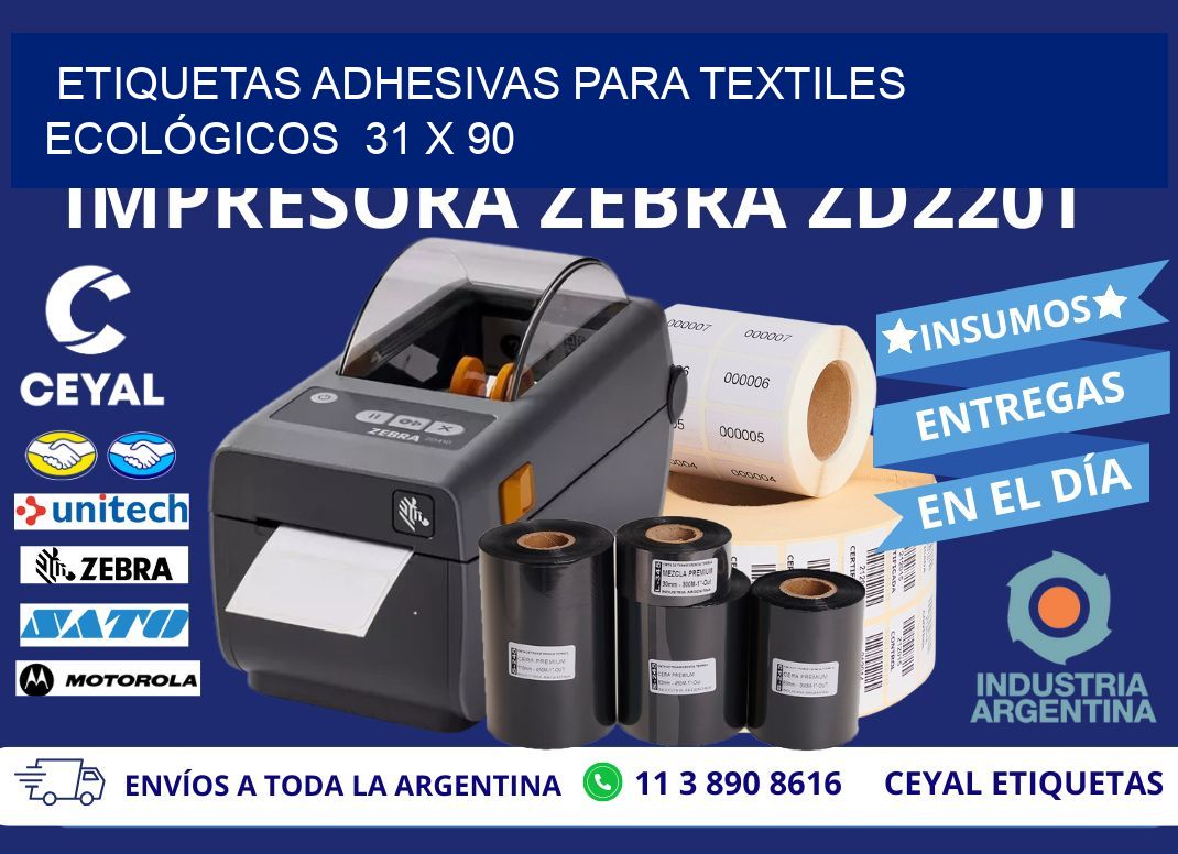 ETIQUETAS ADHESIVAS PARA TEXTILES ECOLÓGICOS  31 x 90