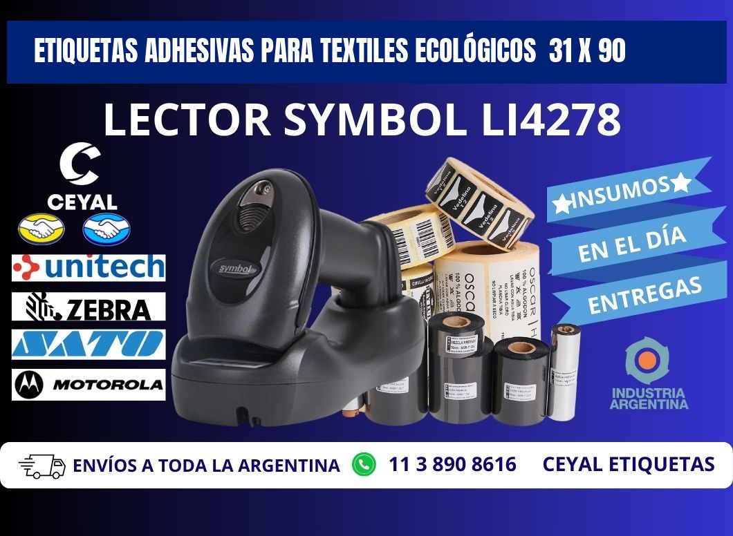 ETIQUETAS ADHESIVAS PARA TEXTILES ECOLÓGICOS  31 x 90