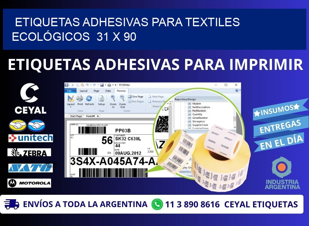 ETIQUETAS ADHESIVAS PARA TEXTILES ECOLÓGICOS  31 x 90