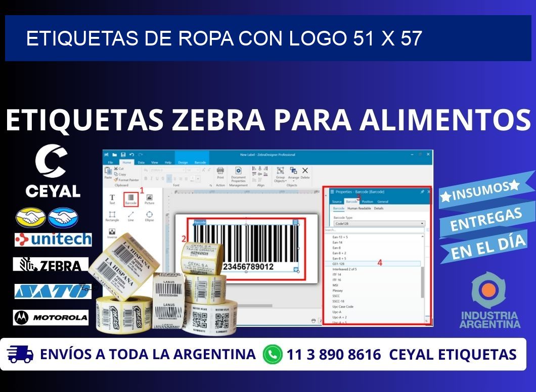 ETIQUETAS DE ROPA CON LOGO 51 x 57