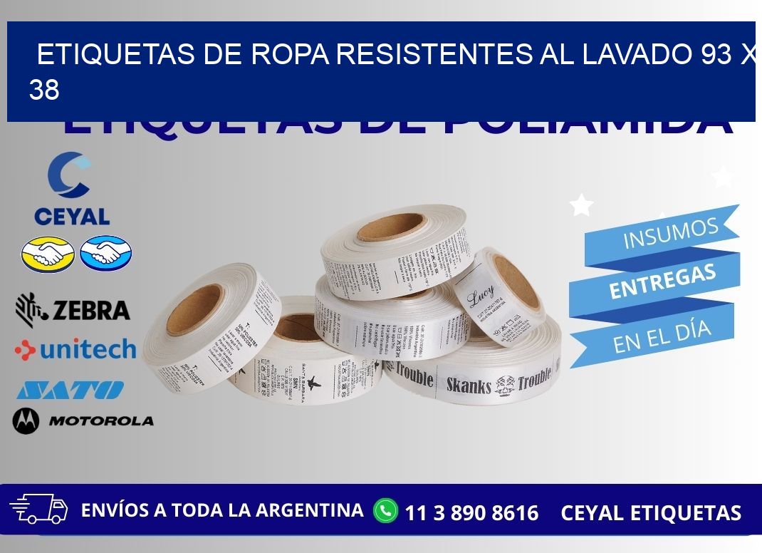ETIQUETAS DE ROPA RESISTENTES AL LAVADO 93 x 38