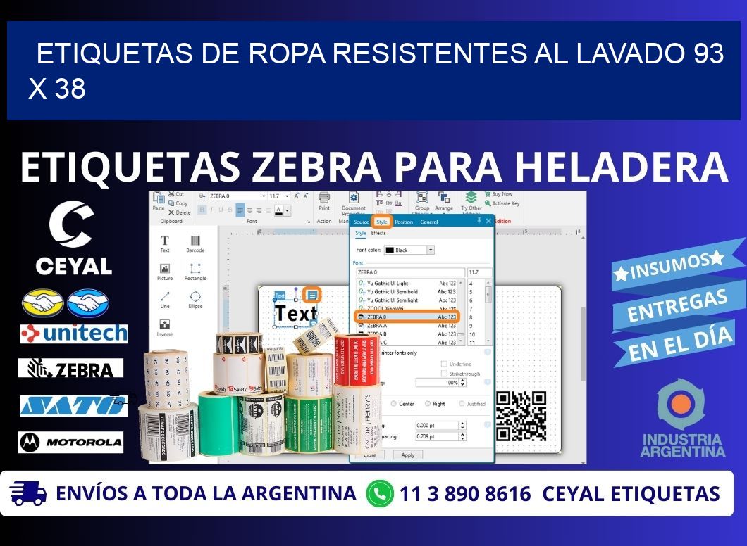 ETIQUETAS DE ROPA RESISTENTES AL LAVADO 93 x 38