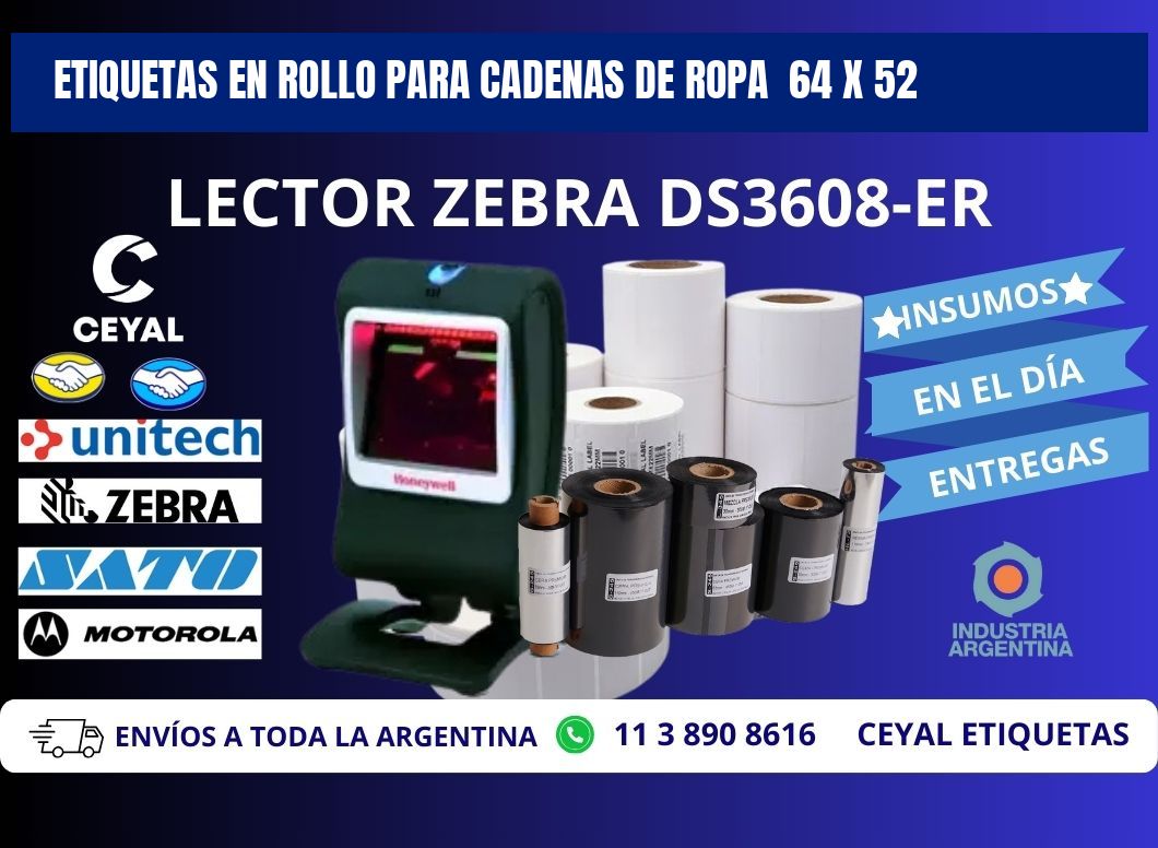 ETIQUETAS EN ROLLO PARA CADENAS DE ROPA  64 x 52