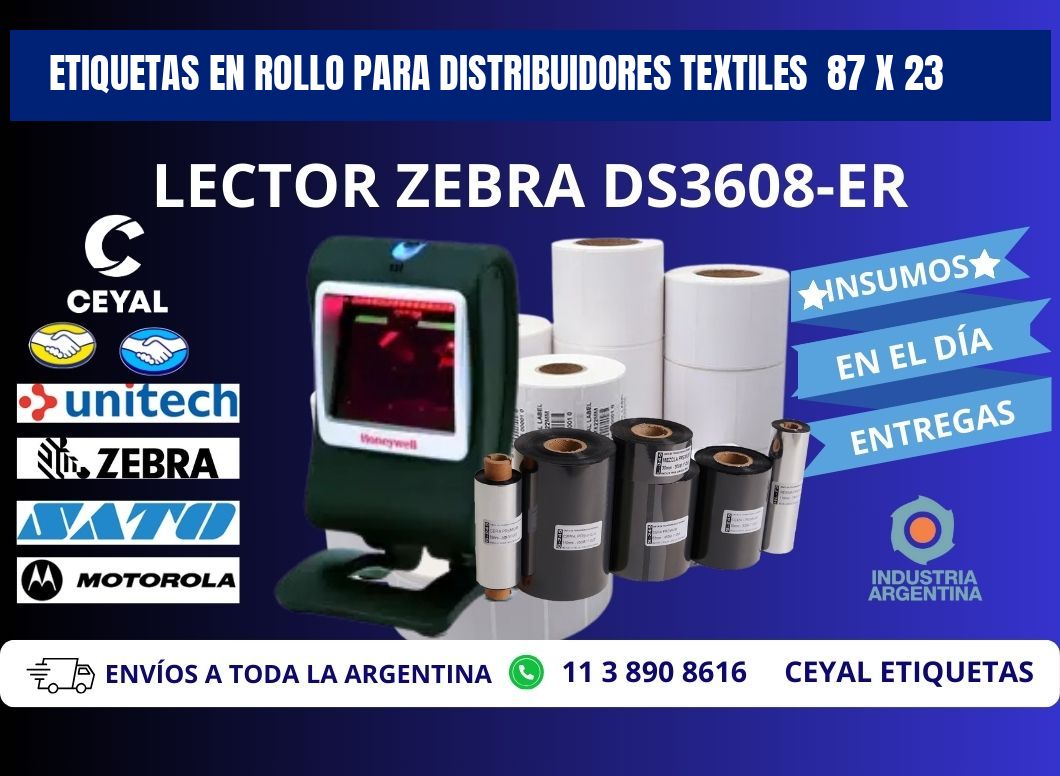 ETIQUETAS EN ROLLO PARA DISTRIBUIDORES TEXTILES  87 x 23