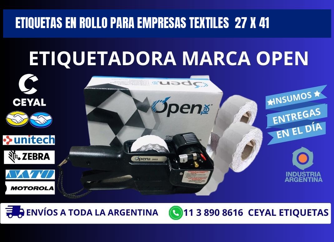 ETIQUETAS EN ROLLO PARA EMPRESAS TEXTILES  27 x 41