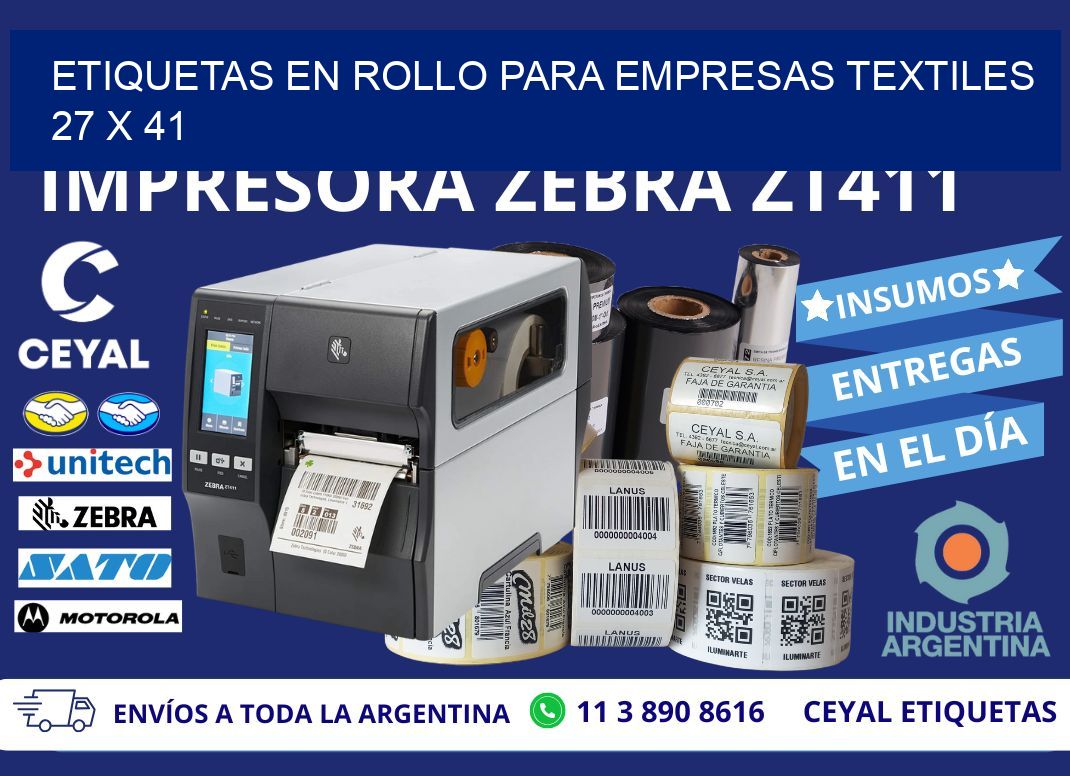 ETIQUETAS EN ROLLO PARA EMPRESAS TEXTILES  27 x 41